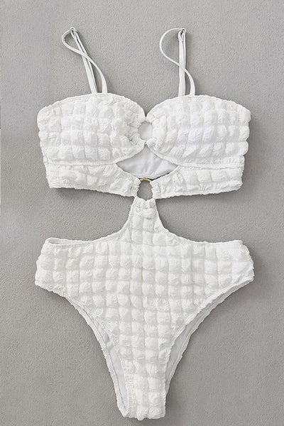 Sexy White Puffy Quilt Pattern Monokini - AMIClubwear