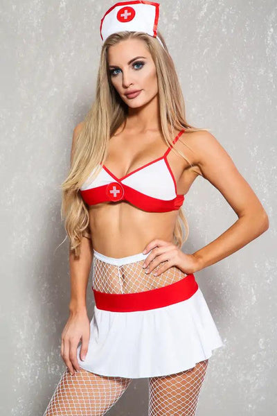 Sexy White Red 4Pc. Nurse Costume - AMIClubwear