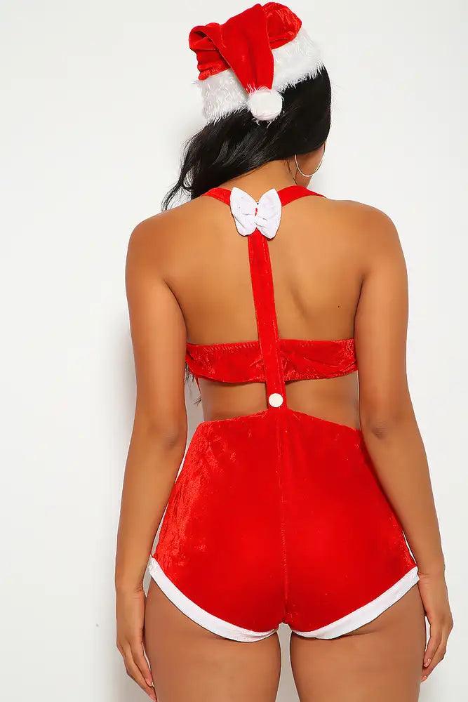 Sexy White Red Four Piece Holiday Santa Costume - AMIClubwear