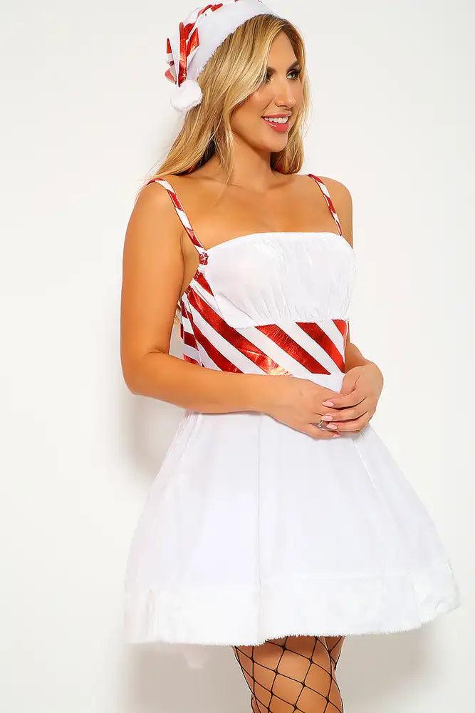 Sexy White Red Striped Four Piece Holiday Costume - AMIClubwear