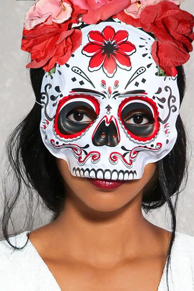 Sexy White Red Sugar Skull Mask - AMIClubwear