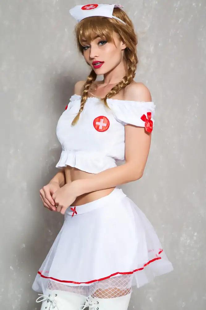 Sexy White Red Two Piece Nurse Costume - AMIClubwear