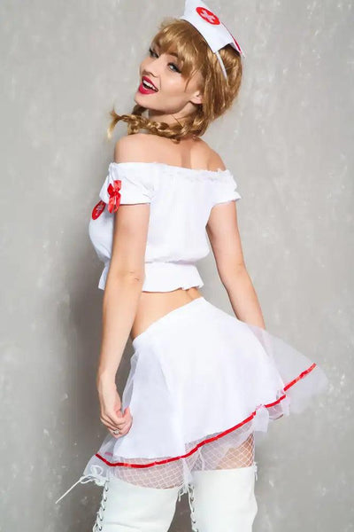 Sexy White Red Two Piece Nurse Costume - AMIClubwear