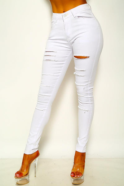 Sexy White Ripped Skinny Jeans - AMIClubwear