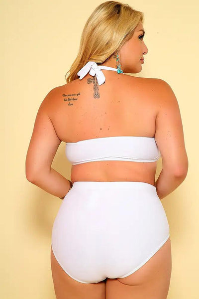 Sexy White Ruched Accent Padded Two Piece Plus Size Bikini - AMIClubwear