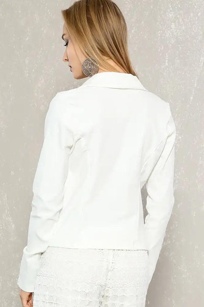 Sexy White Ruched Sleeves Double Pocket Linen Formal Blazer - AMIClubwear