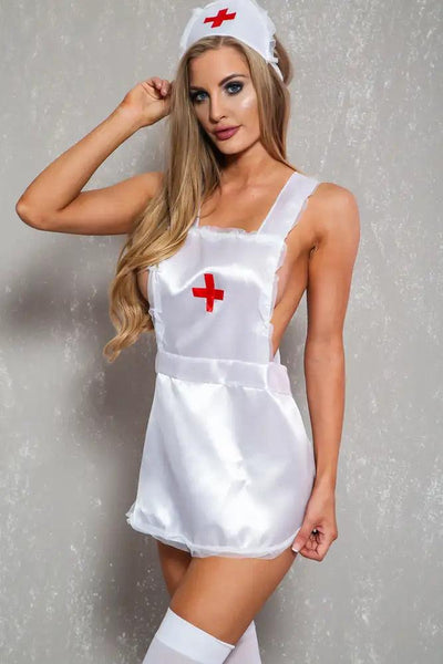 Sexy White Satin Nurse 3 Pc. Bedroom Costume - AMIClubwear