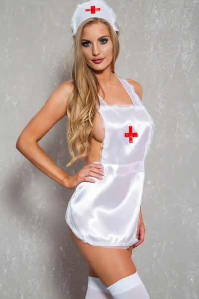 Sexy White Satin Nurse 3 Pc. Bedroom Costume - AMIClubwear