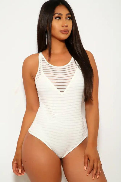 Sexy White Sheer Mesh Cut Out One Piece Swimsuit - AMIClubwear