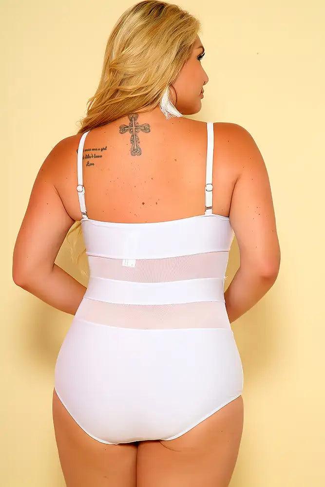 Sexy White Sheer Paneled One Piece Plus Size Swimsuit - AMIClubwear