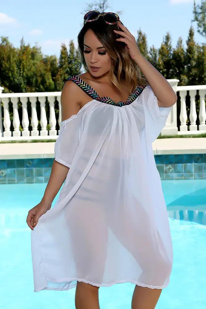 Sexy White Sheer Sleeveless Swimsuit Cover Up Dress - AMIClubwear