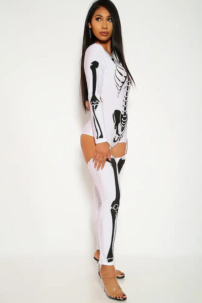 Sexy White Skeleton Long Sleeves Bodysuit Costume - AMIClubwear