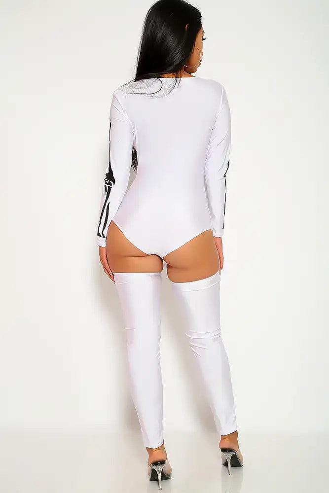 Sexy White Skeleton Long Sleeves Bodysuit Costume - AMIClubwear