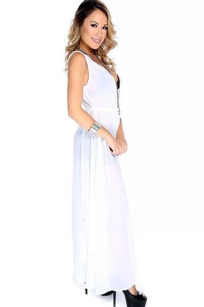 Sexy White Sleeveless Sheer Tie Waistband Maxi Length Swimsuit Cover Up - AMIClubwear