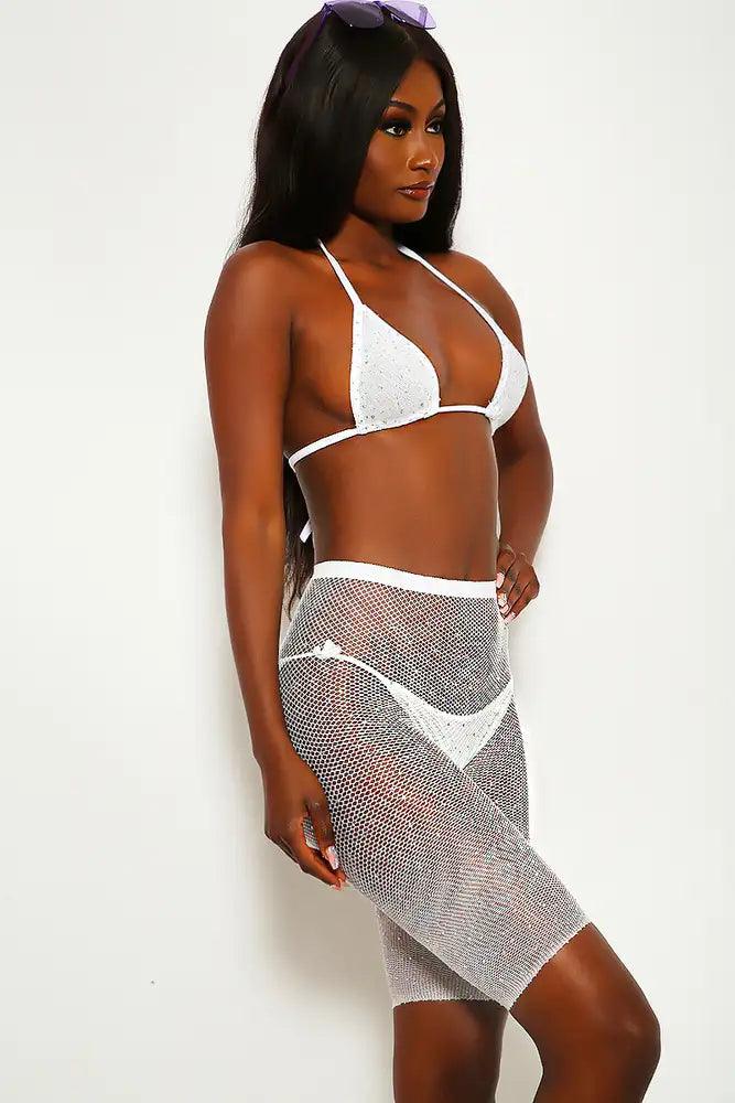 Sexy White Sparkle Rhinestone Two Piece Swimsuit - AMIClubwear