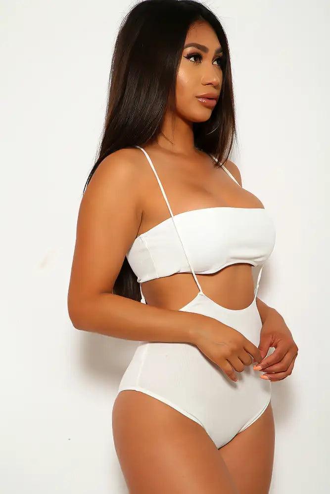 Sexy White Strapless High Waist Two Piece Swimsuit - AMIClubwear