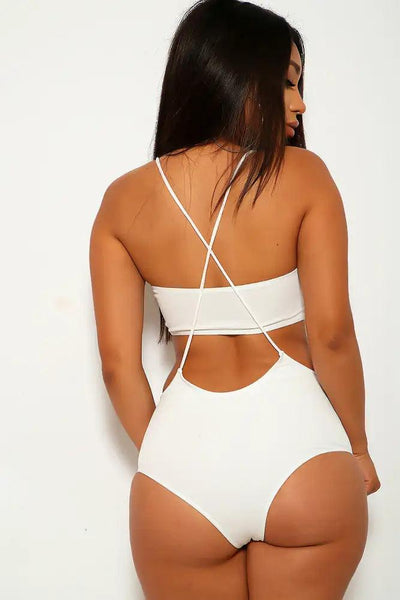 Sexy White Strapless High Waist Two Piece Swimsuit - AMIClubwear