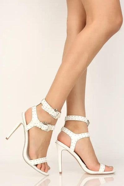 Sexy White Studded Single Sole High Heels Faux Leather - AMIClubwear