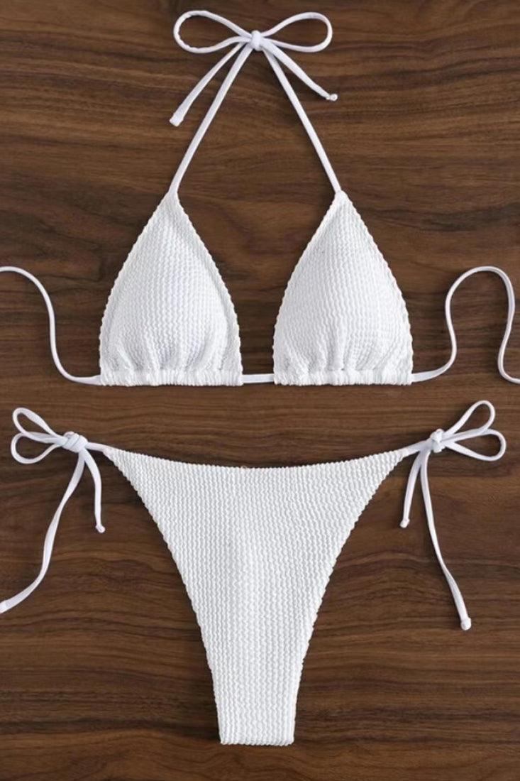 Sexy White Thong Bikini With Rhinestone Detail - AMIClubwear