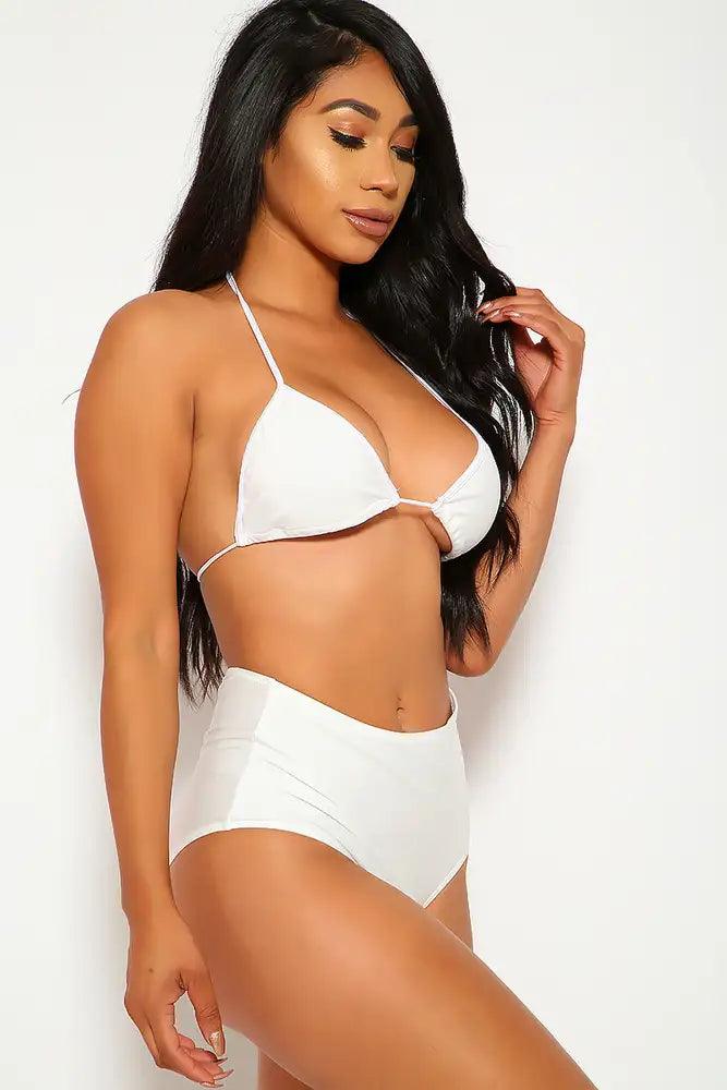 Sexy White Triangle High Waisted Two Piece Swimsuit - AMIClubwear