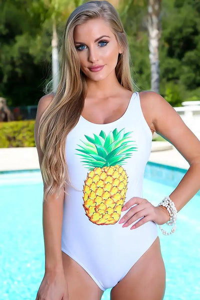 Sexy White Yellow Graphic Print One Piece Swimsuit - AMIClubwear