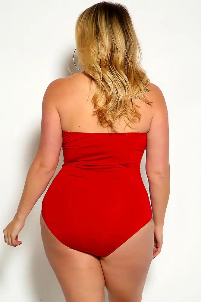 Sexy Wine Bold Halter Strap Ruched Sweetheart Neckline Overlay Plus Size One Piece Swimsuit - AMIClubwear