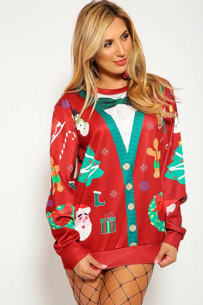 Sexy Wine Green Graphic Print Holiday Ugly Sweater Sweatshirt - AMIClubwear