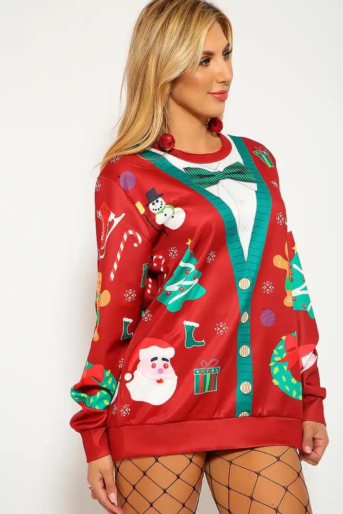 Sexy Wine Green Graphic Print Holiday Ugly Sweater Sweatshirt - AMIClubwear