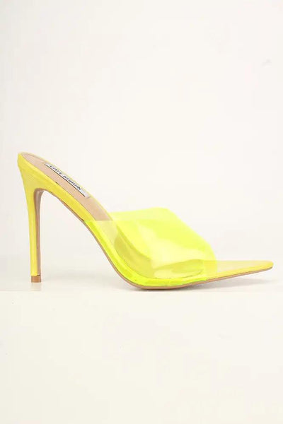 Sexy Yellow Clear Open Toe Slip On High Heels Patent - AMIClubwear