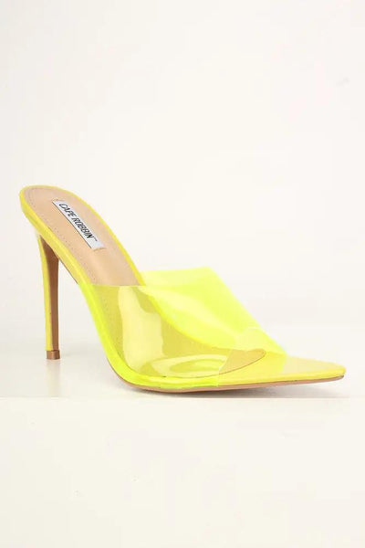 Sexy Yellow Clear Open Toe Slip On High Heels Patent - AMIClubwear