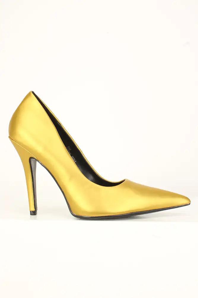 Sexy Yellow Matte Metallic Single Sole High Heels Pumps Faux Leather - AMIClubwear