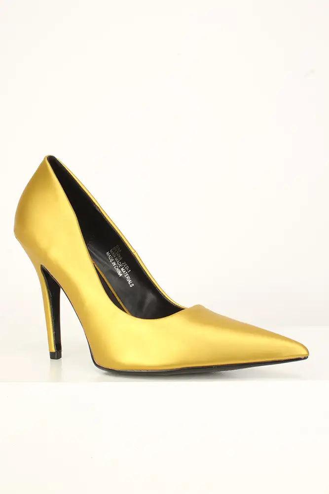 Sexy Yellow Matte Metallic Single Sole High Heels Pumps Faux Leather - AMIClubwear