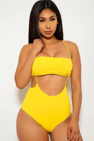Sexy Yellow Strapless High Waist Two Piece Swimsuit - AMIClubwear