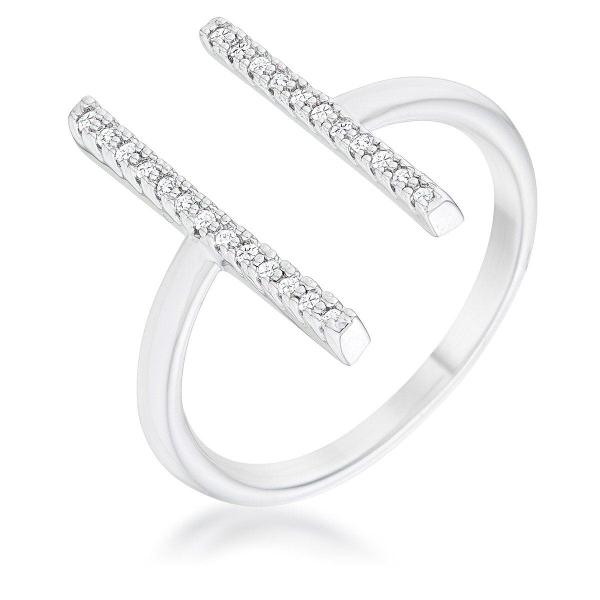 Sharna 12ct CZ Rhodium Parallel Contemporary Ring, <b>Size 5</b> - AMIClubwear