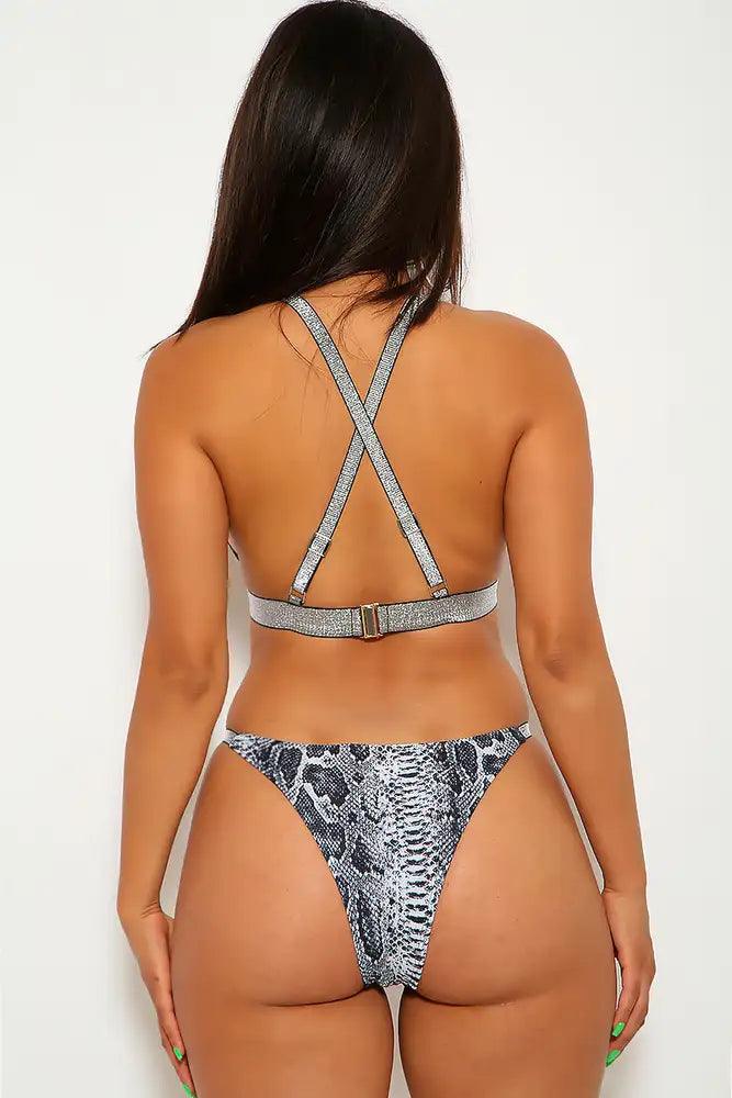 Shimmer Black Snake Push-Up Two Piece Swimsuit - AMIClubwear