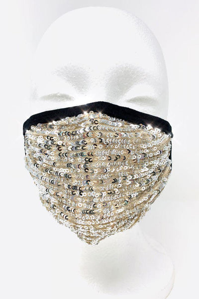 Silver Beige Sequins Reusable Washable Face Mask - AMIClubwear