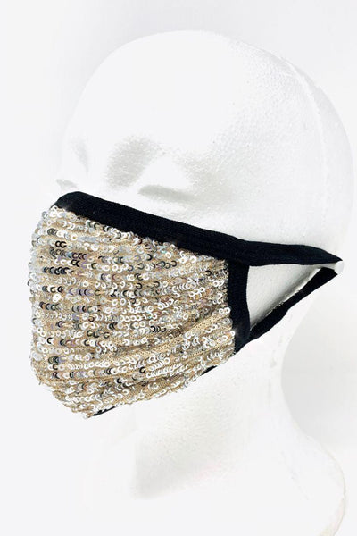 Silver Beige Sequins Reusable Washable Face Mask - AMIClubwear