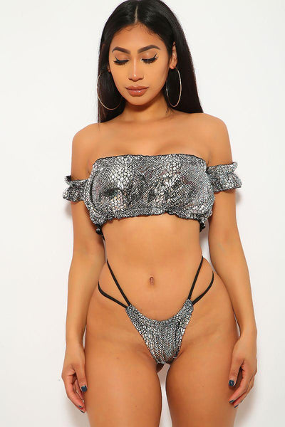 Silver Black Metallic Two Piece Swimsuit - AMIClubwear