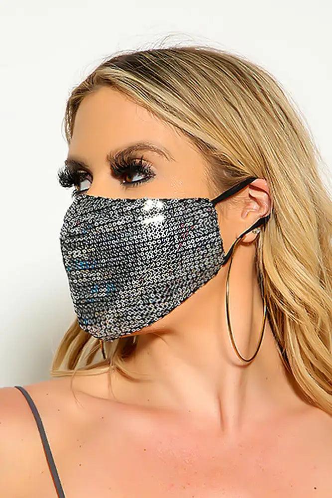 Silver Black Sequin Reusable Fashion Mask - AMIClubwear
