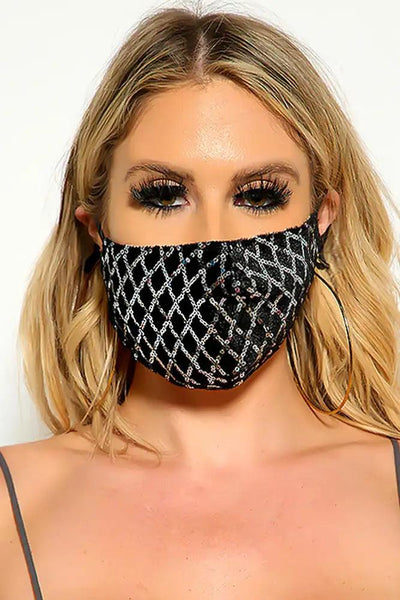 Silver Black Velvet Sequin Fashion Mask - AMIClubwear