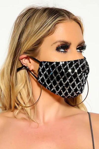 Silver Black Velvet Sequin Fashion Mask - AMIClubwear