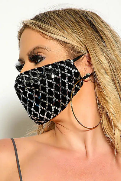 Silver Black Velvet Sequin Fashion Mask - AMIClubwear