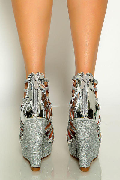 Silver Glitter Strappy Wedges - AMIClubwear