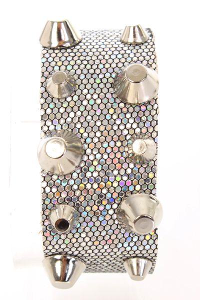 Silver Glitter Studded Cuff Bracelet - AMIClubwear