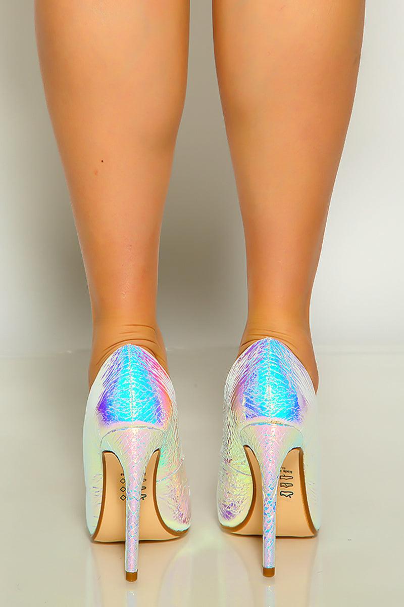 Silver Holographic Pointy Toe Pumps - AMIClubwear