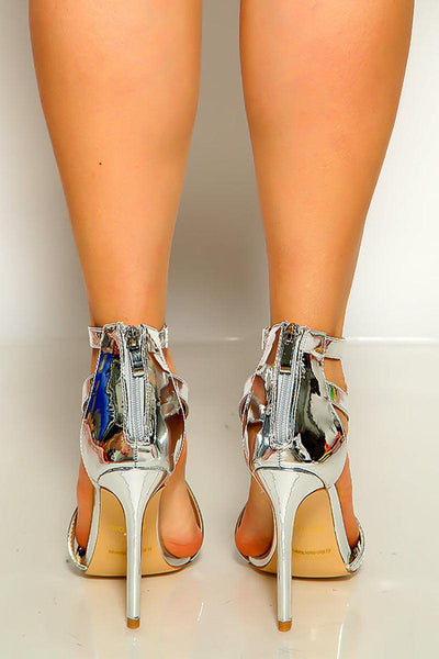 Silver Metallic Criss Cross High Heels - AMIClubwear