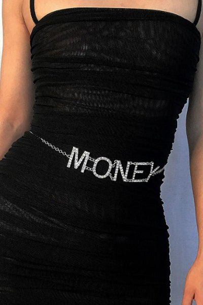 Silver Money Rhinestone Accent Belt - AMIClubwear