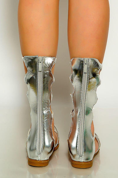 Silver Open Toe Strappy Gladiator Sandals - AMIClubwear