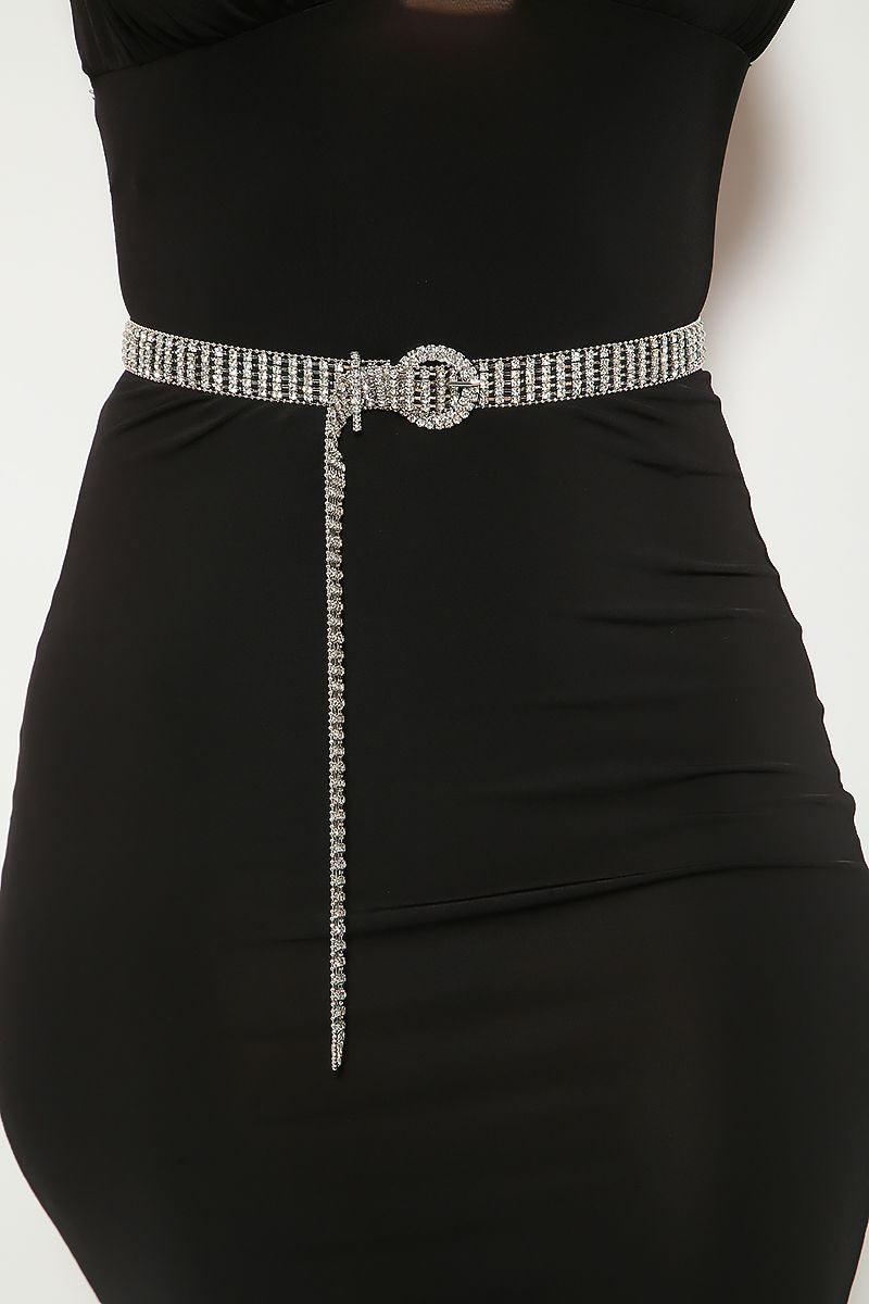 Silver Rhinestone Accent Belt - AMIClubwear