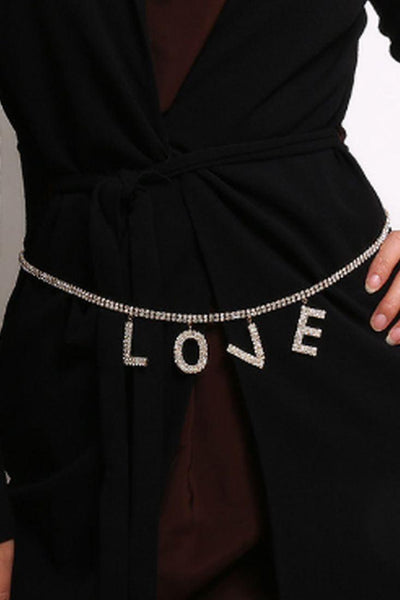 Silver Rhinestone Accent Love Belt - AMIClubwear